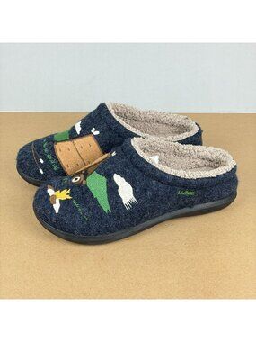 L.L. Bean Daybreak Scuff Camping Tent Slippers Womens 9 Navy Tan Green Campfire
